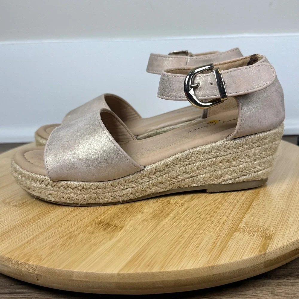 Marc Fisher Espadrille Wedge Sandals Kids Size 3 Rose Gold Metallic Boho Summer